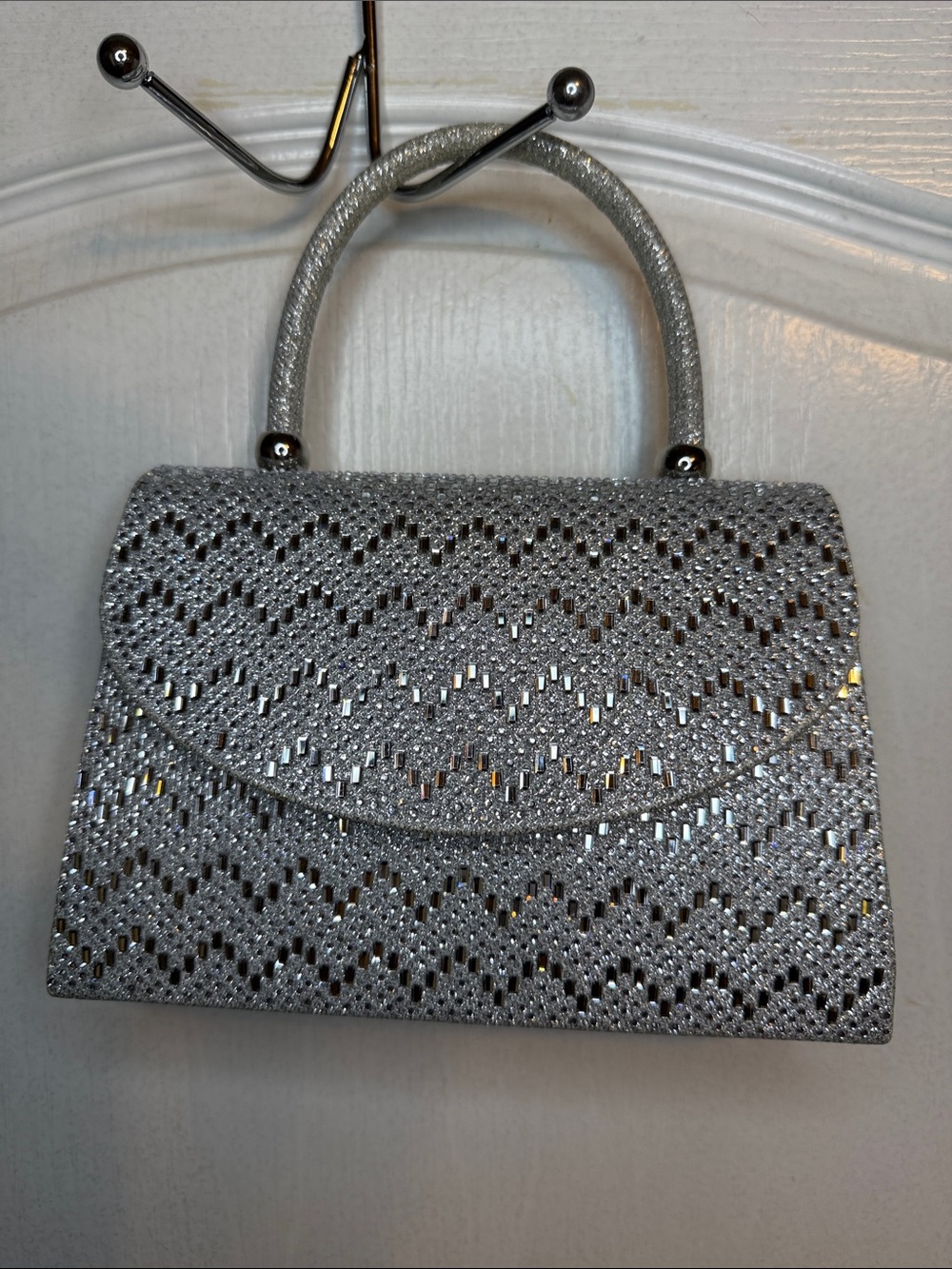 Silver Glitter Evening Handbag - Women's Top Handle Clutch